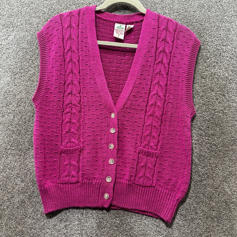 Radishes & Roses Vintage Cardigan Vest Small Pink Cable Knit Button Up Layering